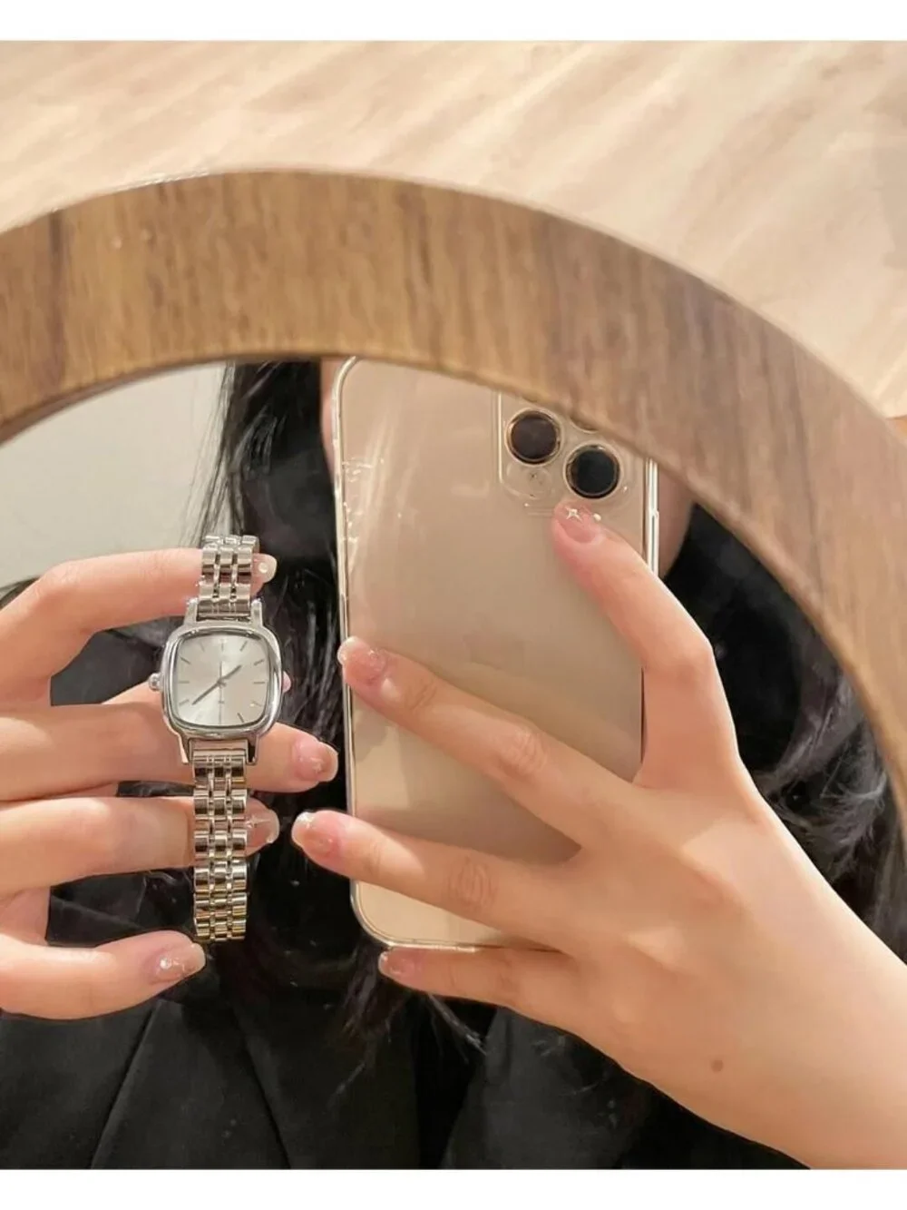 Women's Silver White Steel Strap Casual Fashion Simple Square Quartz Wrist Watch